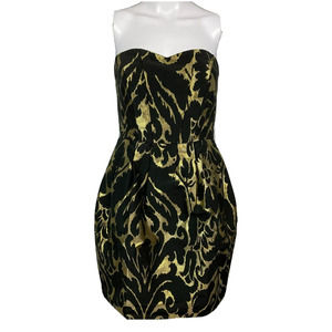 H&M‎ Dress Womens Sz 8 Black Gold Metallic Wool Strapless Sheath Pockets